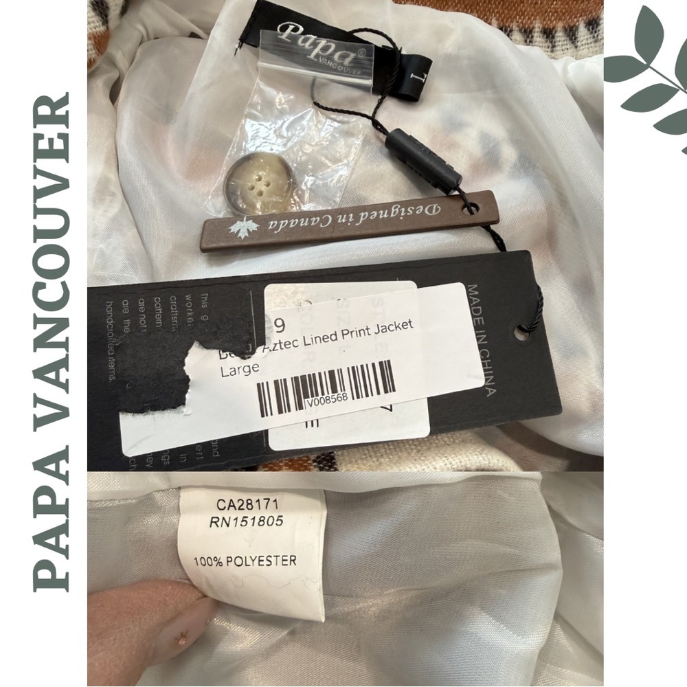 Papa Vancouver Aztec Shacket Jacket Large NWT - Picture 8 of 8